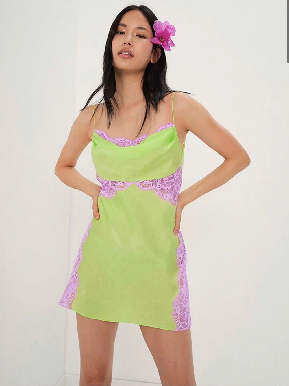 For Love and Lemons Green Lace Slip Dress Small